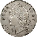 DOMINICAN REPUBLIC. Peso, 1897-A. Philadelphia Mint. PCGS AU-50.