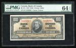 1937年加拿大100元, 编号 B/J 4430865. PMG 64EPQ。Bank of Canada, $100, 1937, serial number B/J4430865, (Pick 