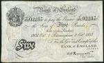 Bank of England, K.O. Peppiatt, ｣5, Birmingham, 2 October 1937, serial number T/275 02237, black and