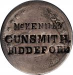 McKENNY. / GUNSMITH. / BIDDEFORD counterstamped on an 1854 Liberty Seated quarter. Brunk M-471, Rula