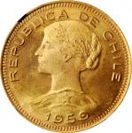 CHILE. 100 Pesos, 1959-So. Santiago Mint. NGC MS-64.