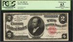 Fr. 246. 1891 $2 Silver Certificate. PCGS Currency Choice New 63 Apparent. Small Edge Tear at Top Ri