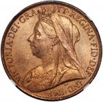 1901年英国1便士铜币，NGC MS64+ RD，#6450132-011