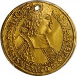 AUSTRIA. Olmutz. 2 Ducats, 1691. Karl II von Liechtenstein-Castelcorn. PCGS Genuine--Holed, AU Detai