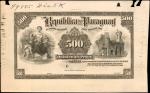 PARAGUAY. Republica del Paraguay. 500 Pesos, 1920 & 1923. P-154p. Front & Back Proof. Uncirculated. 