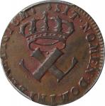 1721-H French Colonies Sou, or 9 Deniers. La Rochelle Mint. Martin 2.11-B.5, W-11830. Rarity-4. EF-4