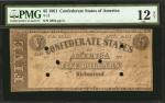 T-12. Confederate Currency. 1861 $5. PMG Fine 12 Net. Tape Repair.