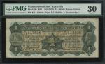 1927年澳洲1镑，无日期，编号K/11 112836，PMG 30