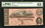 T-69. Confederate Currency. 1864 $5. PMG Choice Uncirculated 63 EPQ.