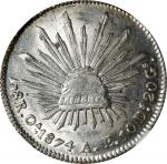 MEXICO. 8 Reales, 1874-Oa AE. Oaxaca Mint. NGC MS-63.