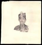 Brunei, a heavily engraved die proof portrait of Sultan Hasanal Bolkiah I, mauve-grey on cream card 