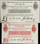 GREAT BRITAIN. Lot of (2). Lords Commissioners of His Majestys Treasury. 10 Shillings & 1 Pound, ND 