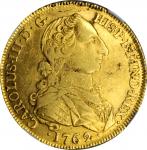 COLOMBIA. 8 Escudos, 1762-NR JV. Nuevo Reino Mint. Charles III. NGC EF-45.