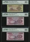 1953年中国人民银行第二版人民币一组三枚，分别1角一对，及5角一枚，编号X IX VIII 25848385，I VI VIII 7330710及I VI VIII 7330712，分别 PMG 6