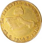 MEXICO. 8 Escudos, 1834-Go PJ. Guanajuato Mint. PCGS EF-45.