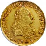 MEXICO. 8 Escudos, 1743-Mo MF. Mexico City Mint. Philip V. PCGS AU-55 Gold Shield.