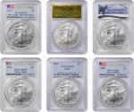 Lot of (6) Certified Silver Eagles, 2009-2018.