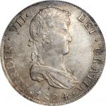 BOLIVIA. 8 Reales, 1824-PTS PJ. Potosi Mint. Ferdinand VII. PCGS AU-55 Gold Shield.
