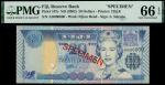 Reserve Bank of Fiji, specimen 20 dollars, ND (2002), (Pick 107s), in PMG holder 66 EPQ Gem Uncircul