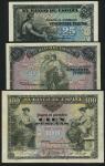 El Banco de Espana, 25 pesetas, 30 June 1906, black and pale blue, maiden at left, 50 pesetas, 24 Se