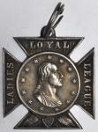 Undated Ladies Loyal League Medalet. Silver-Colored Metal, unmarked. 24 mm x 24 mm, Maltese Cross-sh