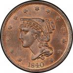 1840 Braided Hair Cent. Newcomb-8. Large Date. Rarity-1. Mint State-66 RB (PCGS).