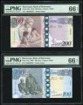 Bank of Botswana, a pair of 100 and 200 pula, 2009 and 2010, serial numbers AB3320597 and AB6420257,