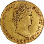 GUATEMALA. 4 Escudos, 1817-NG M. Nueva Guatemala Mint. Ferdinand VII. PCGS Genuine--Tooled, AU Detai