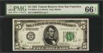 Fr. 1950-L. 1928 $5 Federal Reserve Note. San Francisco. PMG Gem Uncirculated 66 EPQ. Fancy Serial N