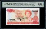 New Zealand, $5, 1985-89, Specimen (P-171bs) S/no. JGW000000 083, PMG 66EPQ1985-89年新西兰5元样票