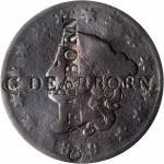 G. DEARBORN counterstamped on the both sides of an 1819 Matron Head large cent. Brunk-Unlisted, Rula