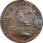 1786 New Jersey Copper. Maris 13-J, W-4800. Rarity-6-. Straight Plow Beam, Broken Unicorn. EF Detail