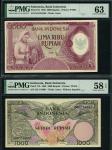 Indonesia, group of 3 notes, 5000 rupiah, 1958, BAO 01538, 1000 rupiah, 1959, DZ1 84001 and 10,000 r