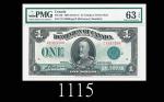 1923年加拿大1元，绿戳记，少见1923 Dominion of Canada $1, s/n C1313506, B McCavour/Saunders, green seal, group 2.