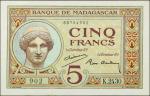 MADAGASCAR. Banque de Madagascar. 5 Francs, ND (1937). P-35. Uncirculated.