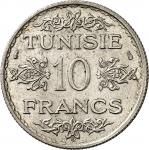 TUNISIE Ahmed, Bey (1929-1942). 10 francs AH 1354, Paris.