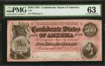 T-64. Confederate Currency. 1864 $500. PMG Choice Uncirculated 63.