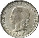 COLOMBIA. 5 Decimos, 1884/3-M. Medellin Mint. PCGS AU-55 Gold Shield.