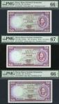 1981年大西洋银行50元3枚一组，不同字轨但相同号33347，分别评PMG66EPQ, 66EPQ 及67EPQ