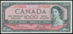 Canada, $1000, series of 1954, serial number A/K 1778229, black and pink, Queen Elizabeth II at righ