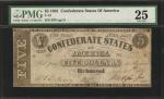 T-12. Confederate Currency. 1861 $5. PMG Very Fine 25.