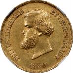 BRAZIL. 10000 Reis, 1880. Rio de Janeiro Mint. Pedro II. NGC AU-58.