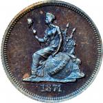 1871 Pattern Dime. Judd-1075, Pollock-1211. Rarity-7-. Copper. Reeded Edge. Proof-66 BN (PCGS).