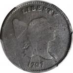 1797 Liberty Cap Half Cent. C-1. Rarity-2. 1 Above 1, Plain Edge. Good-6 (PCGS).