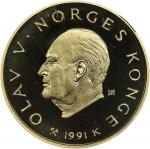 NORWAY. 1500 Kroner, 1991. Kongsberg Mint. Harald V. NGC PROOF-68 Ultra Cameo.