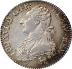 FRANCE. 1/2 Ecu, 1791-A. Paris Mint; privy mark: leopard. Louis XVI. PCGS AU-55 Gold Shield.