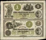 Cairo, Illinois. Planters Bank. ND (18xx). Uncut Pair $1-$2. About Uncirculated.