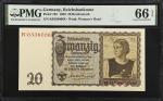 GERMANY. Reichsbanknote. 20 Reichsmark, 1939. P-185. PMG Gem Uncirculated 66 EPQ.