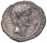 Roman coins Republic. Marco Antonio e Ottaviano - Denario (42 a.C.) Testa a d. - R/ La Virtù stante 
