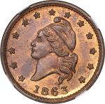 1863 French Liberty Head / ARMY & NAVY. Fuld-12/297 a. Rarity-2. Copper. Plain Edge. MS-65 RB (NGC).